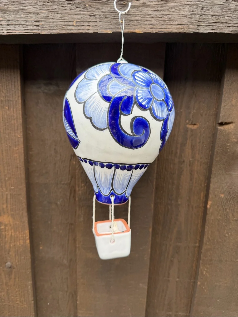 Blue and White Talavera Hot Air Balloon Hanging Accent - Decorative Home Accent
